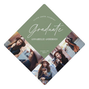 Toque De Diplômé Graduation multi photo moderne élégant vert sauge