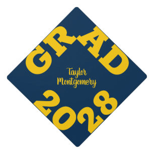 Toque De Diplômé Gras GRAD Bleu et Jaune