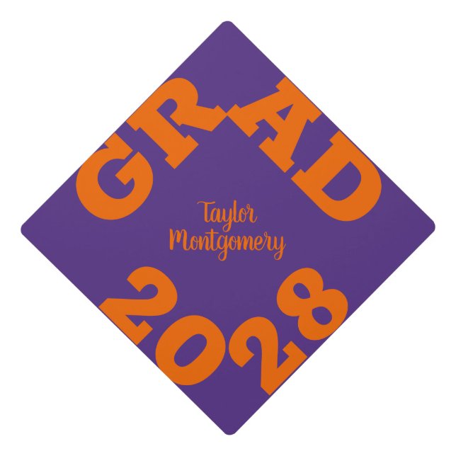 Toque De Diplômé Gras GRAD orange sur violet (Devant)