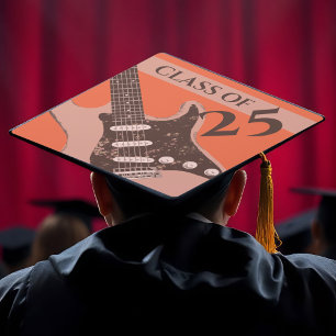 Toque De Diplômé Gras Vintage Guitare électrique Cool Orange Musiqu