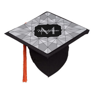 Toque De Diplômé Gris noir Mosaïque Triangle Motif Monogramme