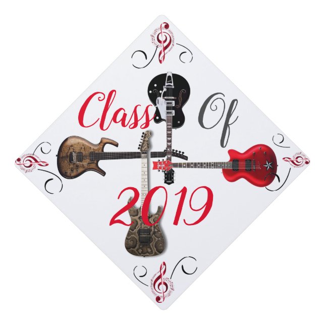 Toque De Diplômé Guitares, symboles de musique, classe de 2019 sur (Devant)
