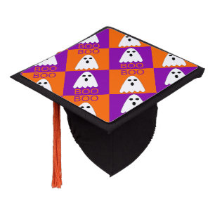 Toque De Diplômé Halloween Boo Ghost Purple et orange Carrés