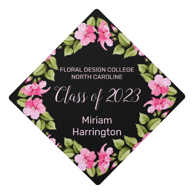 Toque De Diplômé hibiscus rose | Nom personnalisé et année de class (Devant)