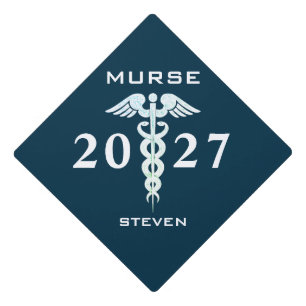 Toque De Diplômé Homme Infirmière Marine Bleu Blanc Caduceus Person