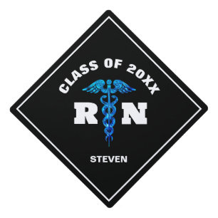 Toque De Diplômé Homme Infirmière Noir Bleu Caduceus Personnalisé