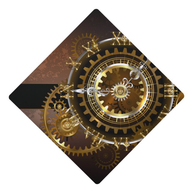 Toque De Diplômé Horloge Steampunk avec des engrenages anciens (Devant)