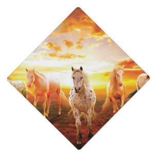 Toque De Diplômé Horses at sunset throw pillow