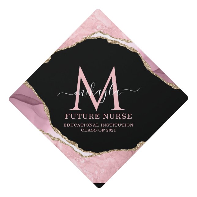 Toque De Diplômé Huile d'or rose vierge Monogramme Marbre Futur Inf (Devant)