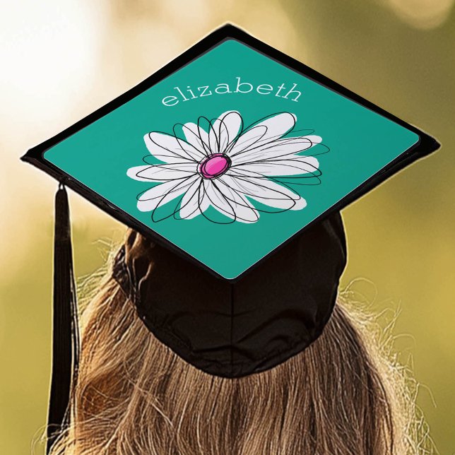 Toque De Diplômé Illustration florale tendance - rose et vert (Custom Graduation Cap Topper)