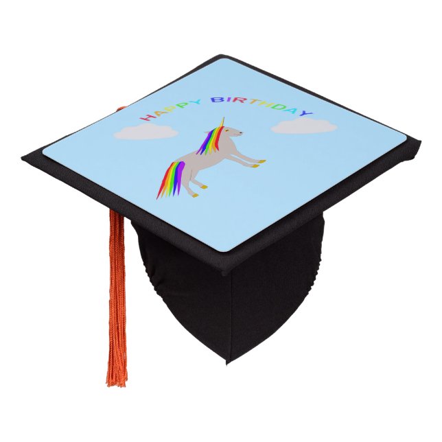 Toque De Diplômé Imaginaire Anniversaire Unicorne arc-en-ciel et nu (Incliné)