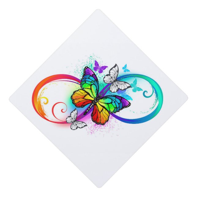 Toque De Diplômé Infini lumineux avec papillon arc-en-ciel (Devant)