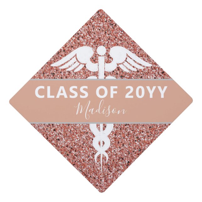 Toque De Diplômé Infirmière élégante Caduceus Rose Rose Gold Partie (Devant)