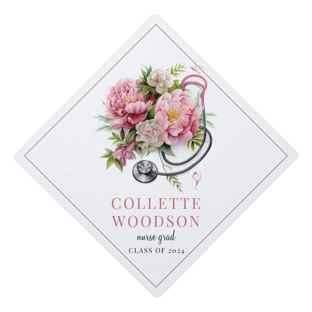 Toque De Diplômé Infirmière Florale Aquarelle (Devant)