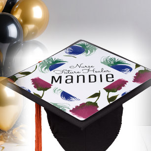 Toque De Diplômé Infirmière Guérisseuse Fleurs Aquarelle