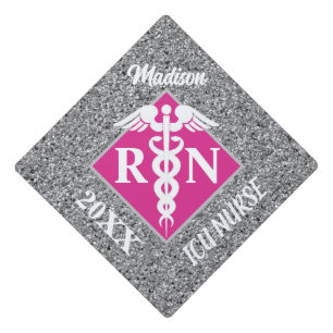 Toque De Diplômé Infirmière inscrite ICU Caduceus Pink Silver Parti