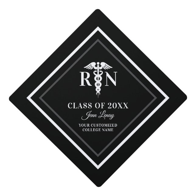 Toque De Diplômé Infirmière inscrite moderne Noir Blanc Nom de la P (Devant)