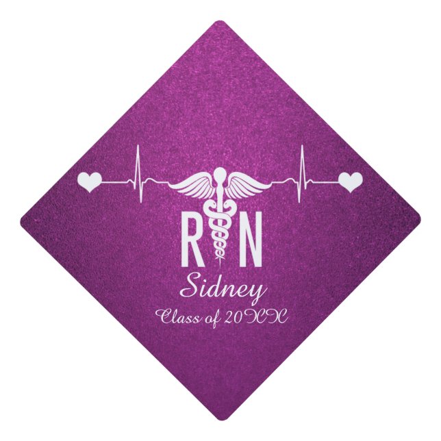 Toque De Diplômé Infirmière inscrite (RN) EKG Caduceus Personnalisé (Devant)