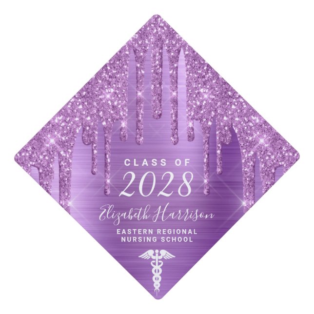 Toque De Diplômé Infirmière Parties scintillant violet personnalisé (Devant)