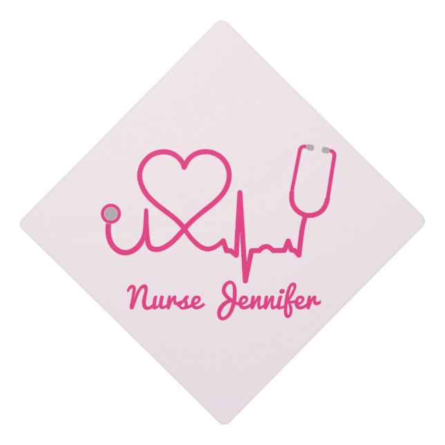 Toque De Diplômé Infirmière personnalisée rose Nom Stethoscope Coeu (Devant)