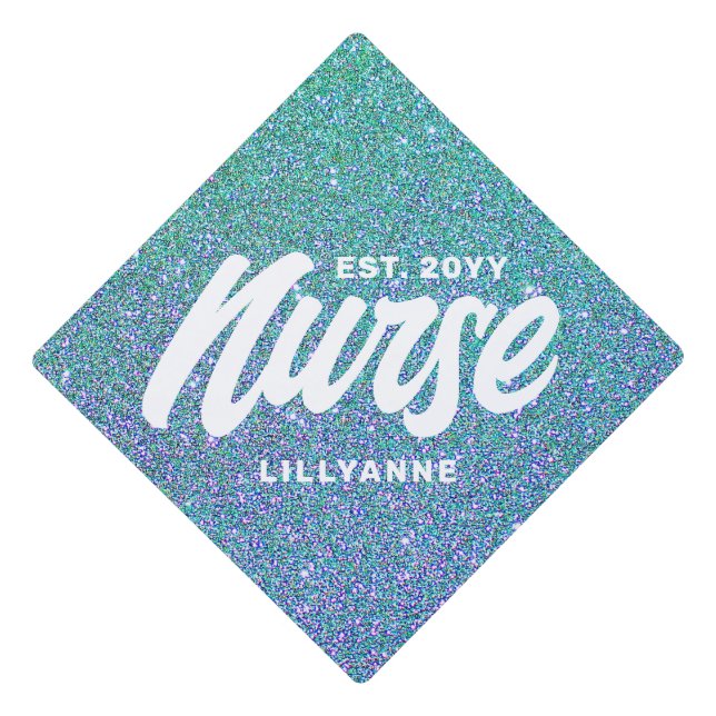 Toque De Diplômé Infirmière RN Diplômée Turquoise Parties scintilla (Devant)