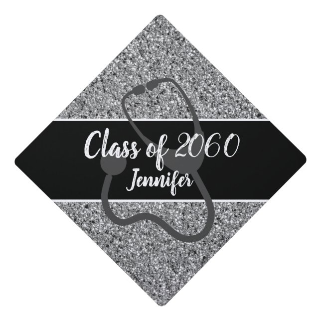 Toque De Diplômé Infirmière Stethoscope Parties scintillant d'argen (Devant)