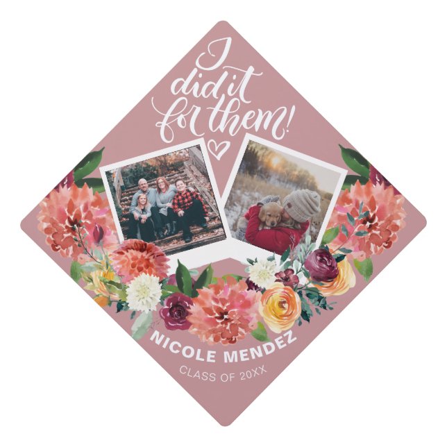 Toque De Diplômé Je l'ai fait pour eux - Fleurs orange (Devant)