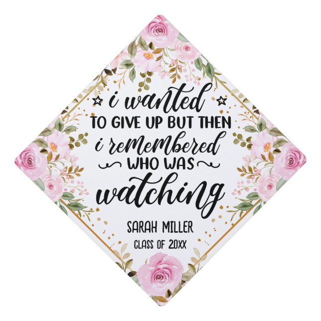 Toque De Diplômé Je Me Souviens De Qui Regardait Floral Inspiration (Devant)