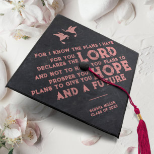 Toque De Diplômé Jérémie 29:11 Verse Bible Doves Noir & Rose