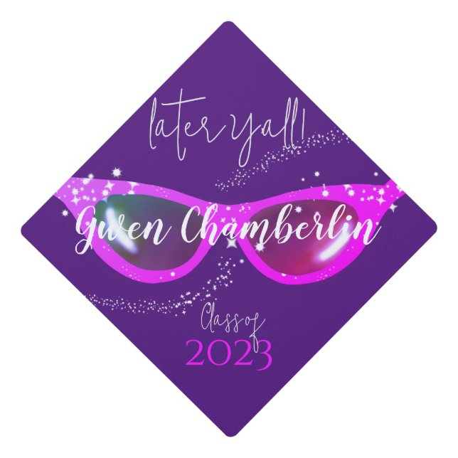 Toque De Diplômé Joli Décontracté "plus tard Y'all" Purple Pink Gra (Devant)