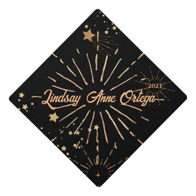 Toque De Diplômé Joli Golden Fireworks Personnalisé Diplômé (Devant)