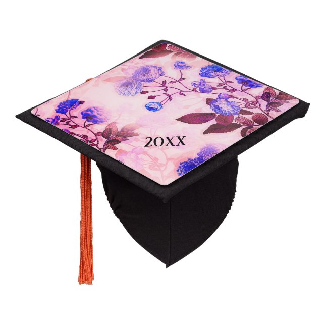 Toque De Diplômé Joli rose avec / Purple Floral Print (Incliné)