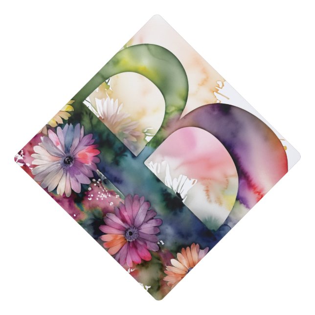 Toque De Diplômé Joyau Monogramme personnalisé Tone Aquarelle Flora (Devant)