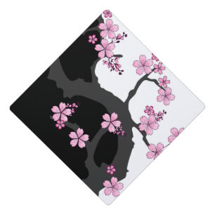 Toque De Diplômé Kimono japonais Sakura noir et blanc