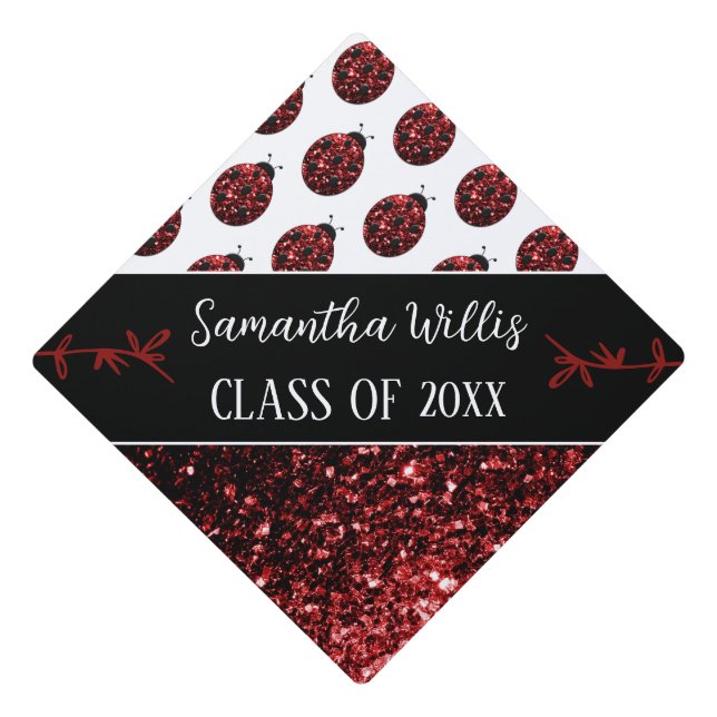 Toque De Diplômé Ladybug faux parties scintillant scintillant Nom p (Devant)