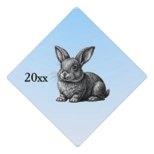 Toque De Diplômé Lapin Gris Mignon sur un Ciel Bleu avec Année
