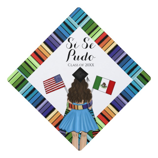 Toque De Diplômé Latina Graduate Serape drapeaux mexicains américai (Devant)