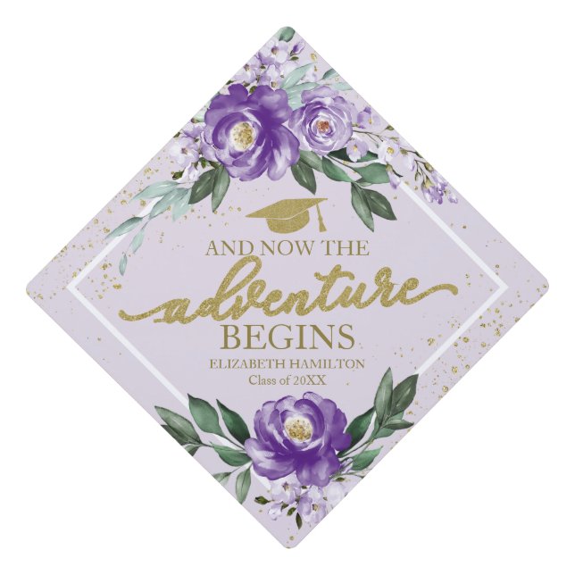 Toque De Diplômé L'aventure commence bouquet floral violet (Devant)