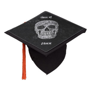Toque De Diplômé Le Crâne Face À Un Vieux Grunge Noir Et Blanc Go