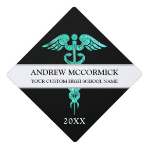 Toque De Diplômé Le futur docteur Black Turquoise Caduceus Médical