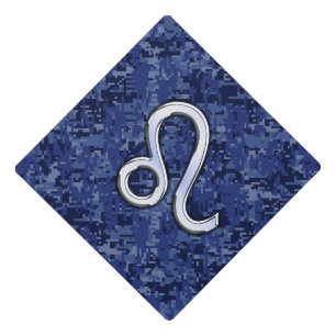 Toque De Diplômé Leo Zodiac Sign on Navy Blue Digital Camouflage