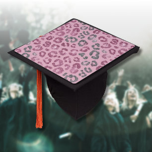 Toque De Diplômé Léopard Pailleté Rose Élégant sur Fond Or Rose
