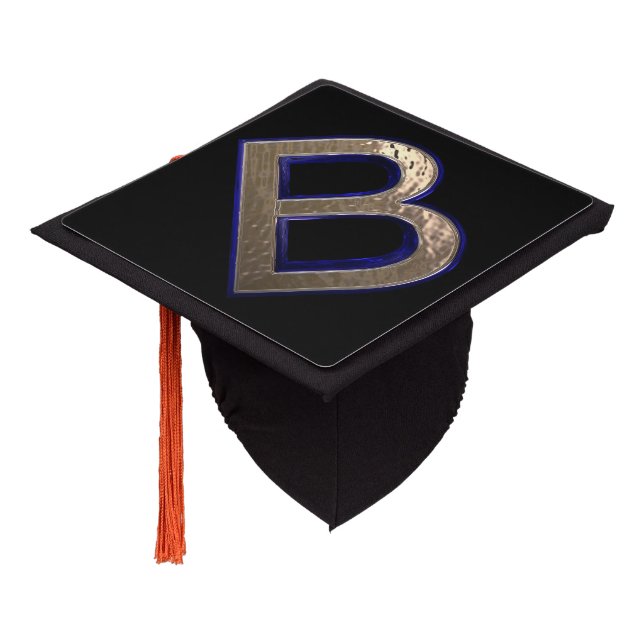 Toque De Diplômé Lettre noire et or B Monogramme Graduation initial (Incliné)