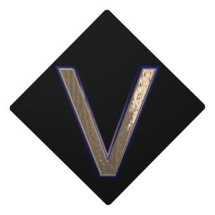 Toque De Diplômé Lettre V Monogramme Initiale V Noir et Or Collège
