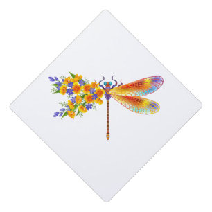 Toque De Diplômé libellule de fleurs jaunes
