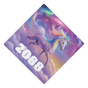 Toque De Diplômé Licorne Blanche Pailletée Arc-en-Ciel Magique