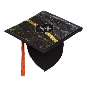 Toque De Diplômé Ligne brillante or noir chic abstrait Monogramme