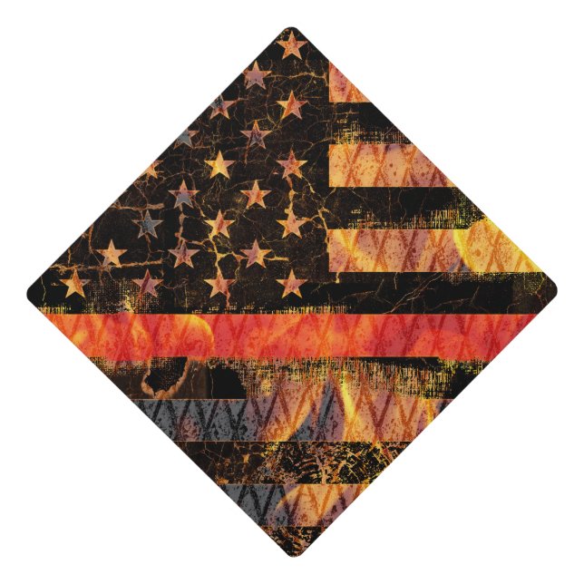 Toque De Diplômé Ligne rouge mince et flammes (Devant)