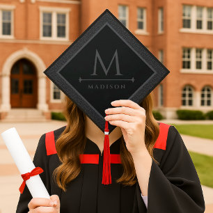 Toque De Diplômé Lignes courbes géométriques modernes en noir et gr