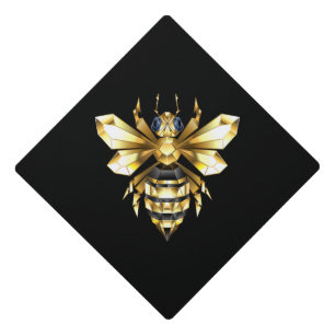 Toque De Diplômé Logo Faux Gold Foil Bee Polygonal sur Noir
